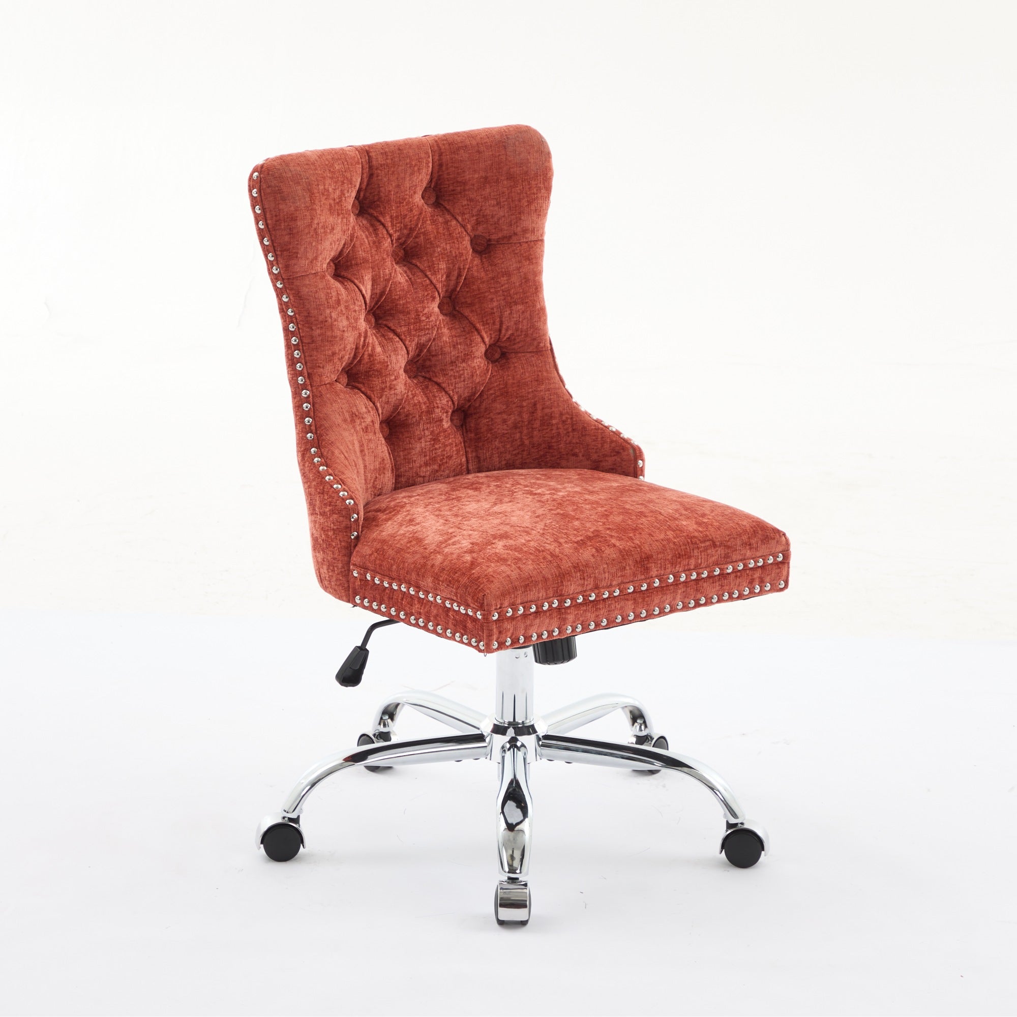 Fauteuil de Bureau en Chenille Orange – Capitonné & Base Chromée Réglable