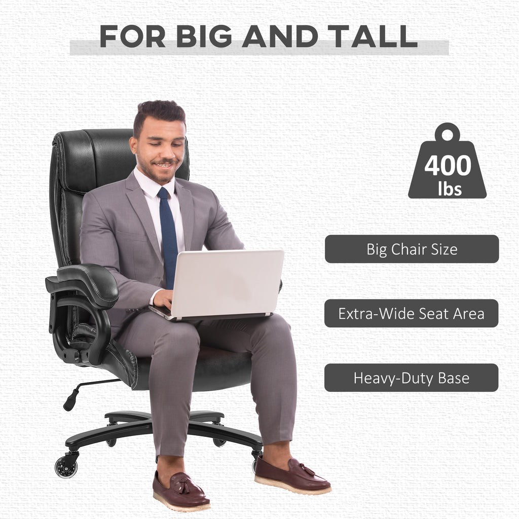 Chaise de Bureau Grande Taille Ergonomique en Similicuir Noir – Assise Large, Soutien Lombaire Renforcé, Jusqu’à 181 kg | DeskHarmony