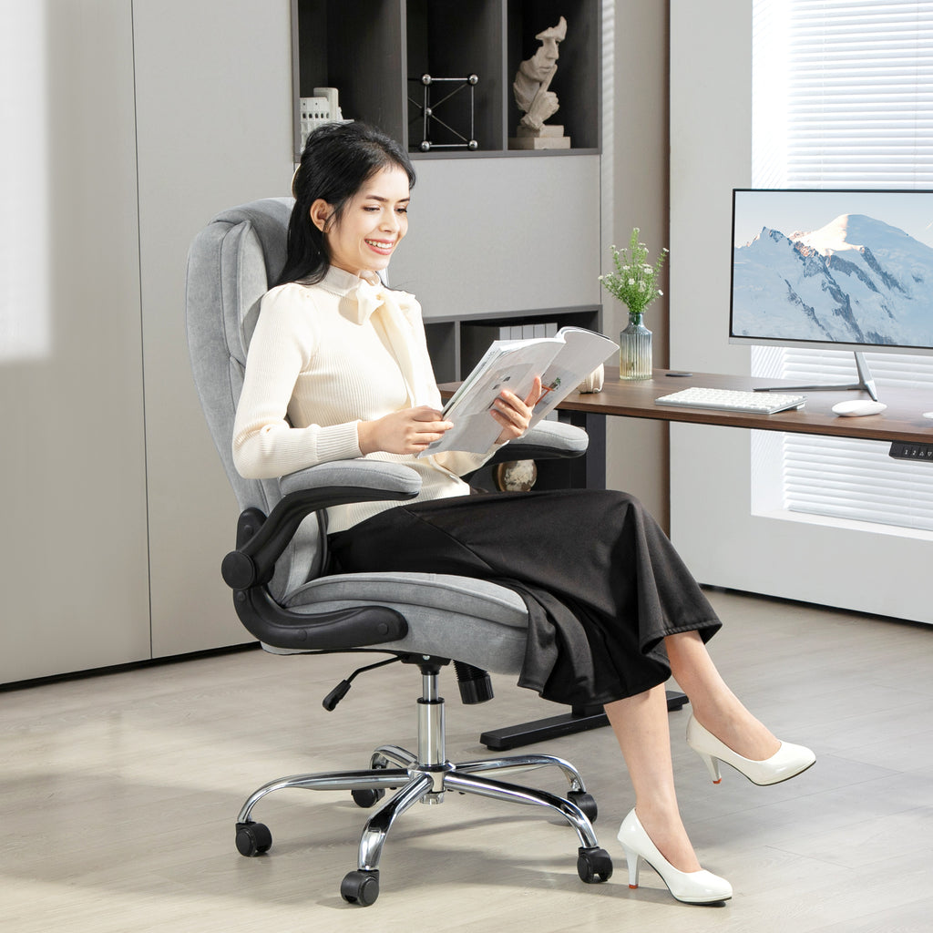 Chaise de Bureau Exécutive Design – Fauteuil de Direction Ergonomique en Tissu Diamant, Accoudoirs Relevables, Confort Premium pour Bureau & Télétravail (Gris)