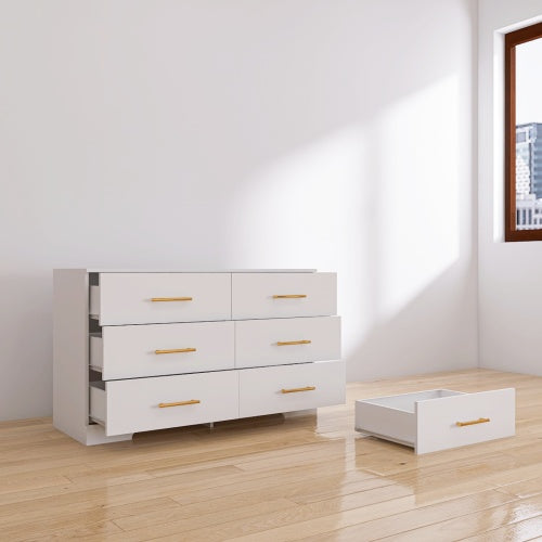 White 6-Drawer Office Chest by DeskHarmony™ – Large, Functional Storage Unit with Elegant Handles, Timeless Design for Office and Professional Space