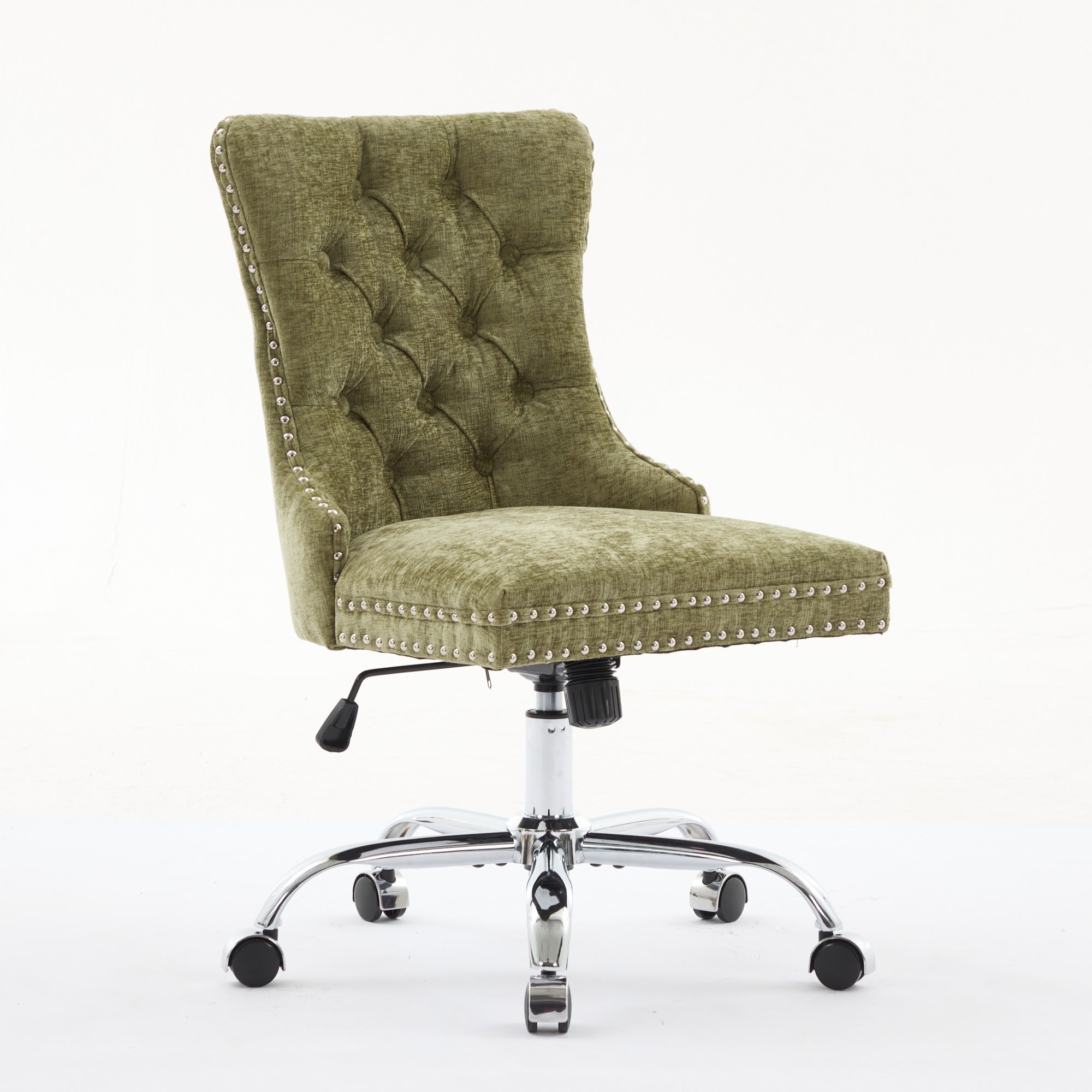 Fauteuil de Bureau en Chenille Vert – Capitonné & Base Chromée Réglable