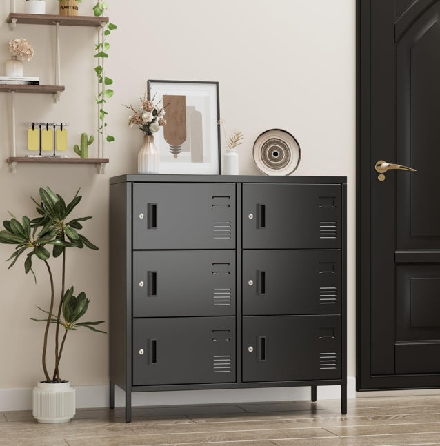 Armoire Métallique de Bureau 6 Portes avec Serrures Individuelles – Rangement Sécurisé Noir