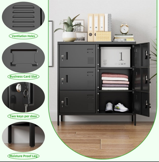 Armoire Métallique de Bureau 6 Portes avec Serrures Individuelles – Rangement Sécurisé Noir