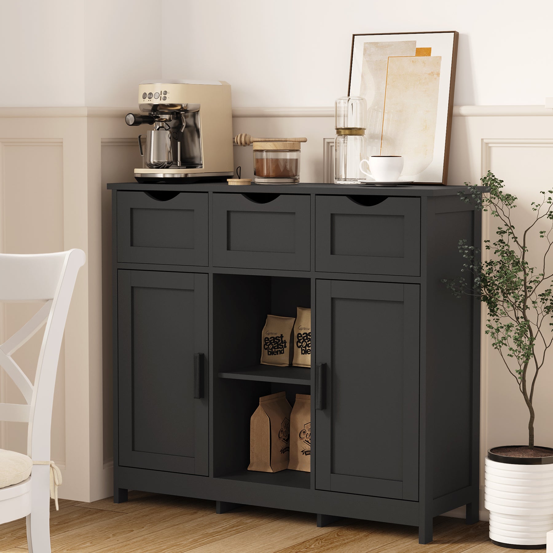 Armoire de Rangement de Bureau Moderne avec Tiroirs et Étagères – Meuble de Classement en Bois Noir pour Organisation Professionnelle