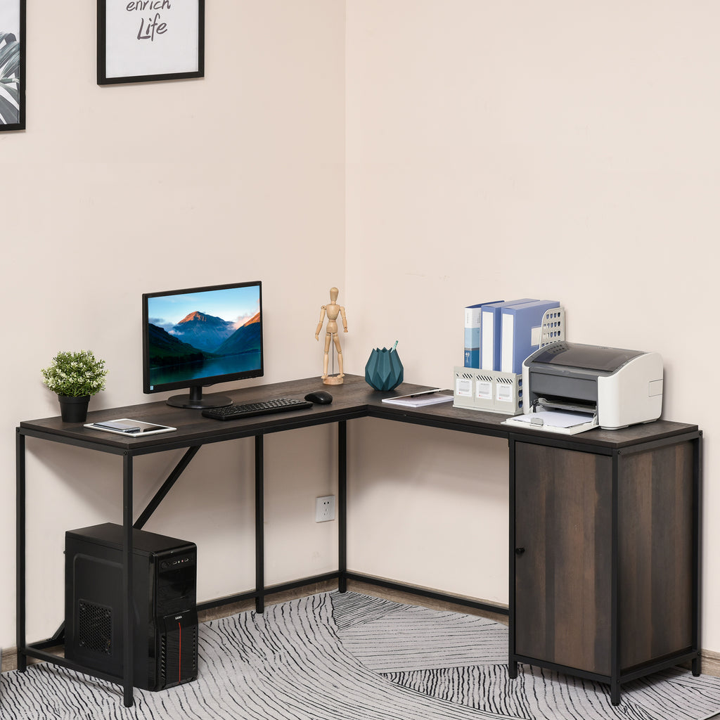 Bureau d’Angle avec Rangement – Design Industriel Noir & Bois Foncé