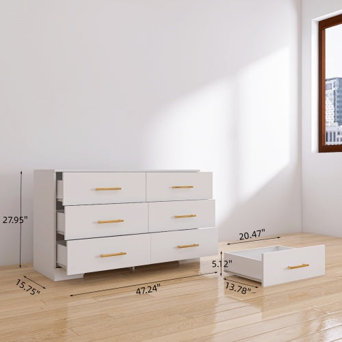 White 6-Drawer Office Chest by DeskHarmony™ – Large, Functional Storage Unit with Elegant Handles, Timeless Design for Office and Professional Space