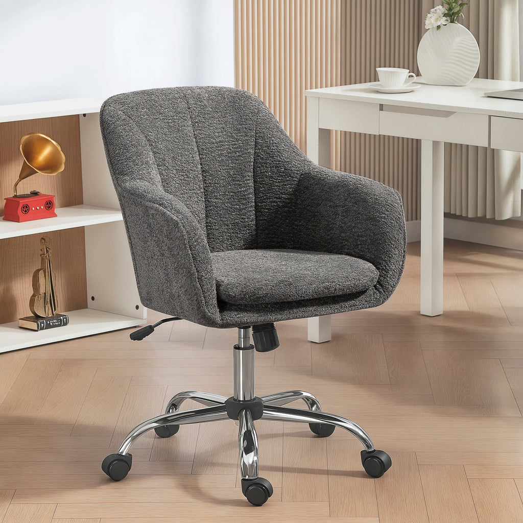 Fauteuil de Bureau en Velours Gris – Confort Enveloppant & Hauteur Réglable