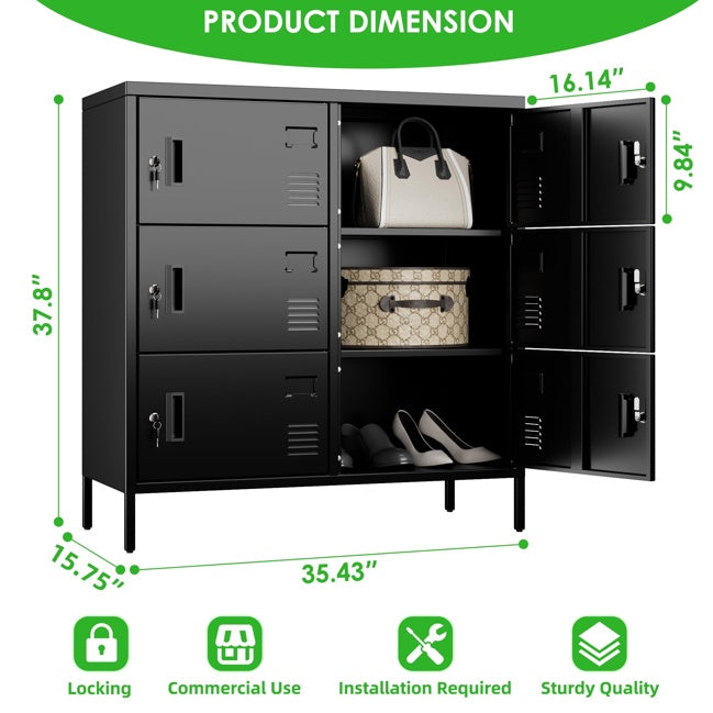 Armoire Métallique de Bureau 6 Portes avec Serrures Individuelles – Rangement Sécurisé Noir
