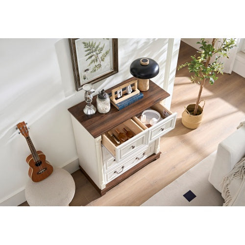 Commode de Rangement DeskHarmony™ à 5 Tiroirs – Élégance Bois Noyer & Organisation Durable pour Bureau et Intérieur Harmonieux