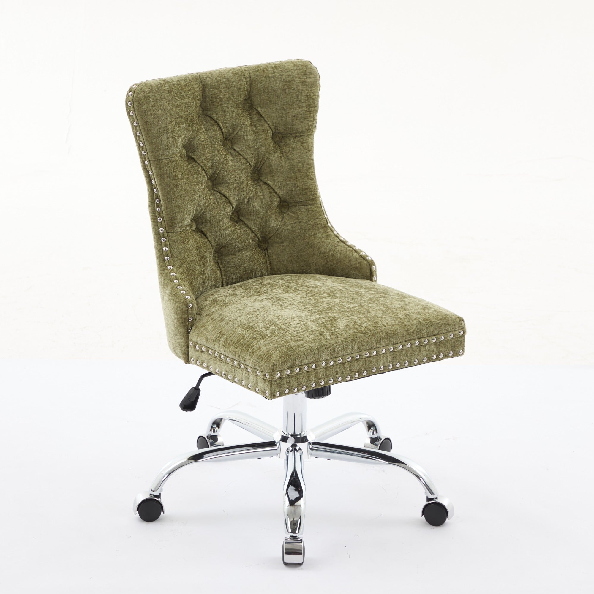 Fauteuil de Bureau en Chenille Vert – Capitonné & Base Chromée Réglable