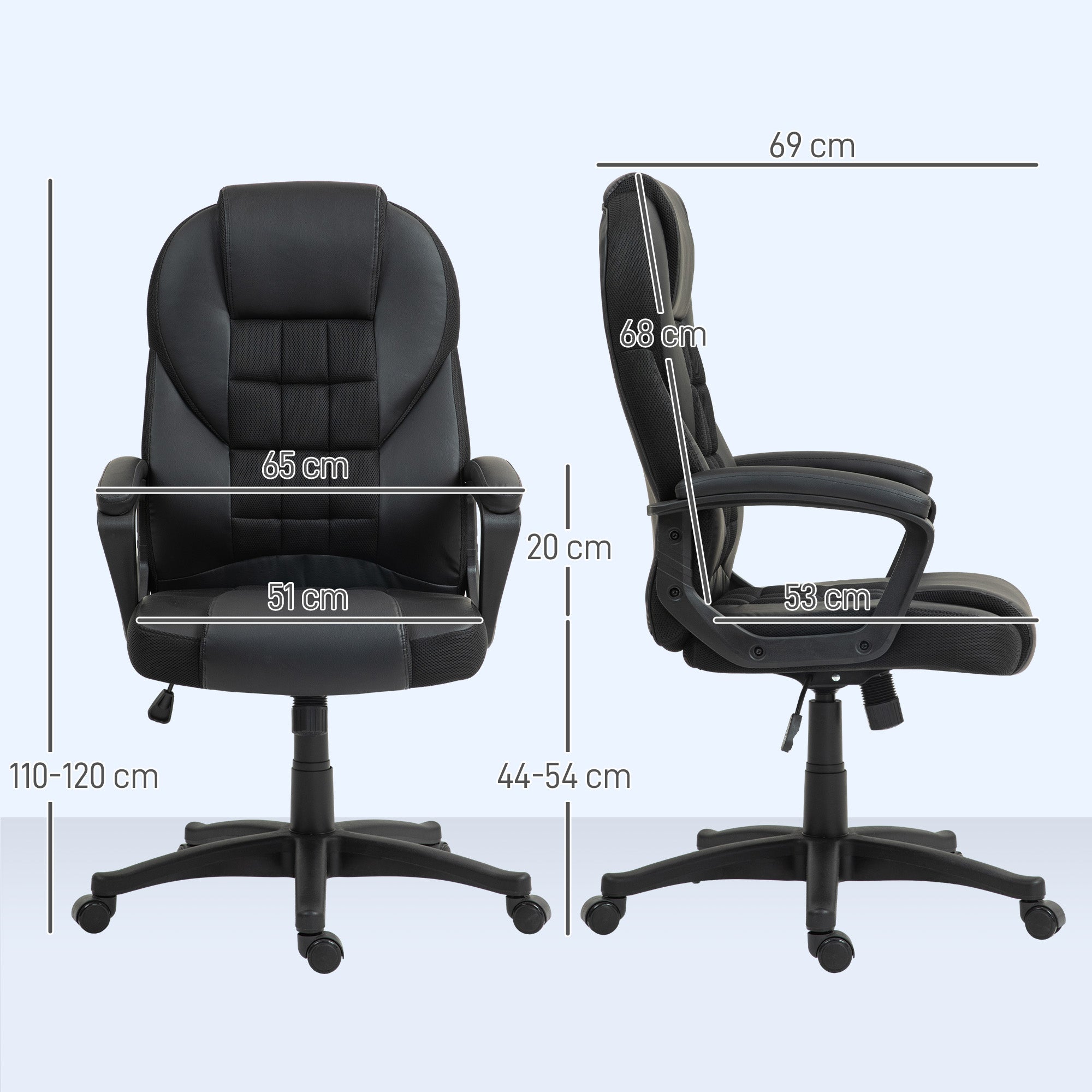 Fauteuil de Bureau en Similicuir Noir – Dossier Haut & Assise Confort