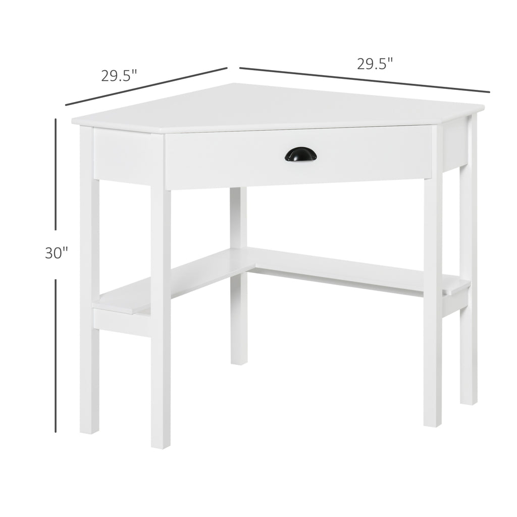 Bureau d’Angle Compact avec Tiroir et Étagères – Design Blanc Élégant & Sécurité Anti-Basculement | DeskHarmony