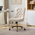 Fauteuil de Bureau en Velours Beige – Design Capitonné & Base Dorée