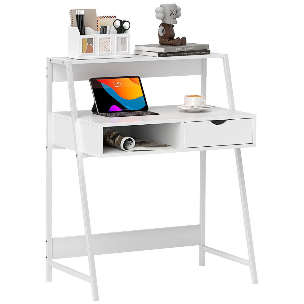 Bureau Compact DeskHarmony™ avec Tiroir et Étagères – Design Moderne Blanc pour Petits Espaces