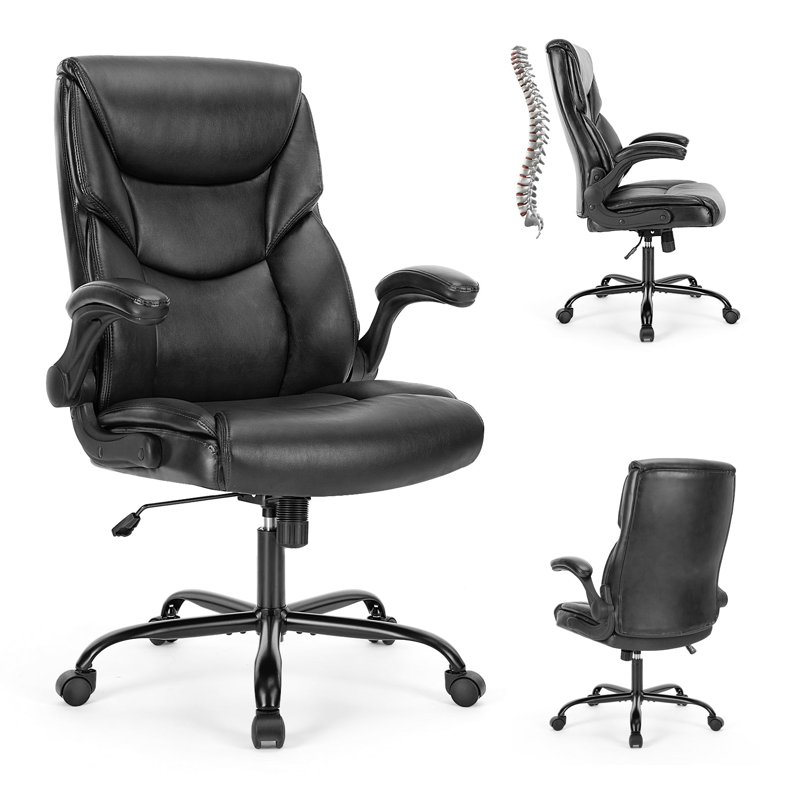 Fauteuil de Bureau en Similicuir – Dossier Haut & Accoudoirs Relevables