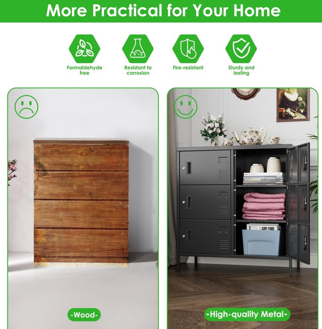 Armoire Métallique de Bureau 6 Portes avec Serrures Individuelles – Rangement Sécurisé Noir