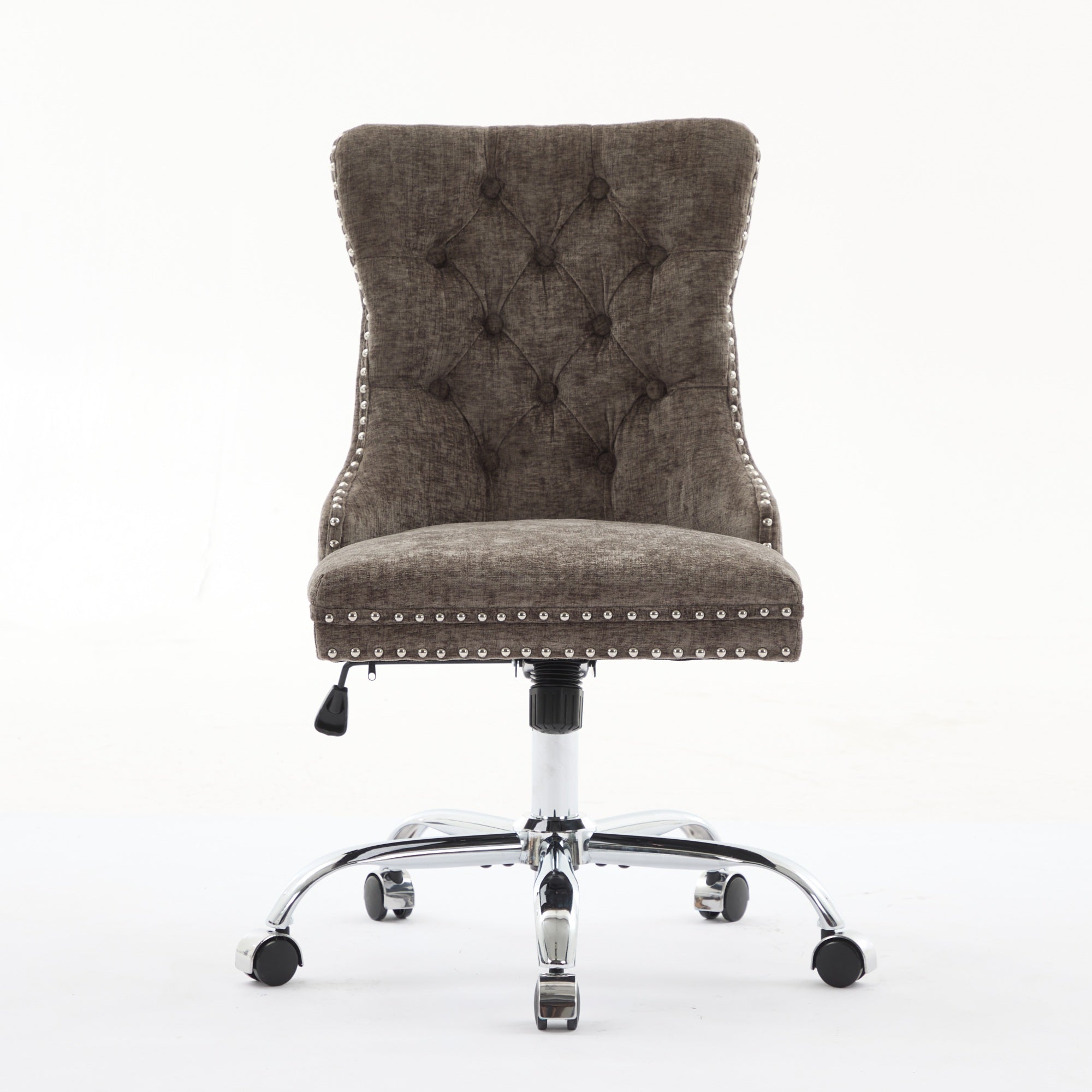 Fauteuil de Bureau en Chenille Gris – Capitonné & Base Chromée Réglable