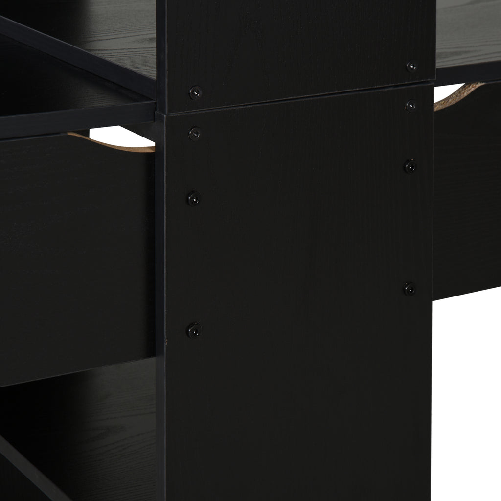 DeskHarmony Double Desk – 2-Person Workstation with Integrated Bookshelf – Black