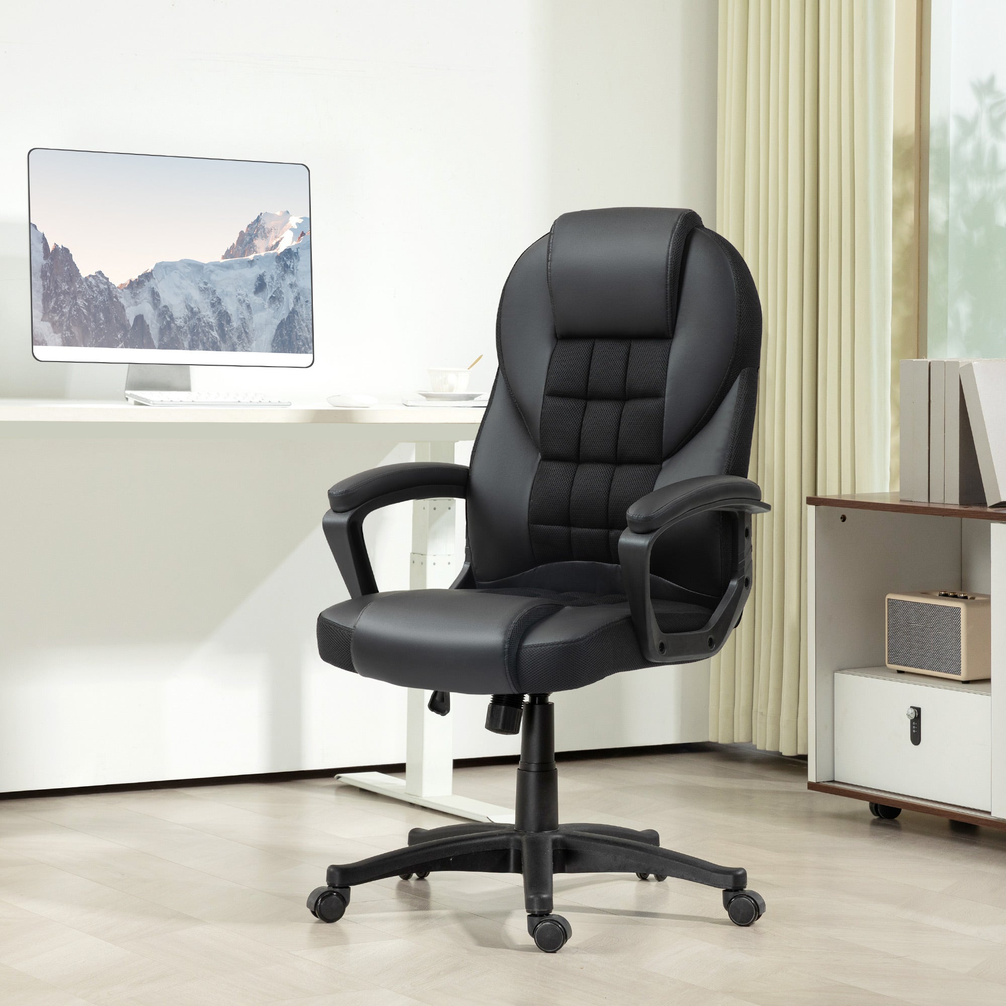 Fauteuil de Bureau en Similicuir Noir – Dossier Haut & Assise Confort