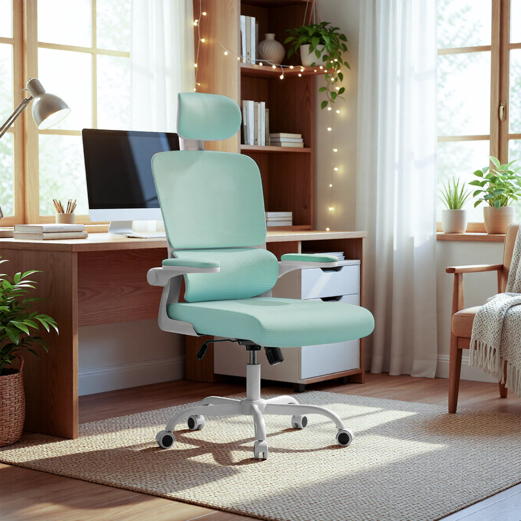 Chaise de Bureau Ergonomique – Accoudoirs Repliables, Dossier Respirant & Hauteur Réglable (Rotation 360°)