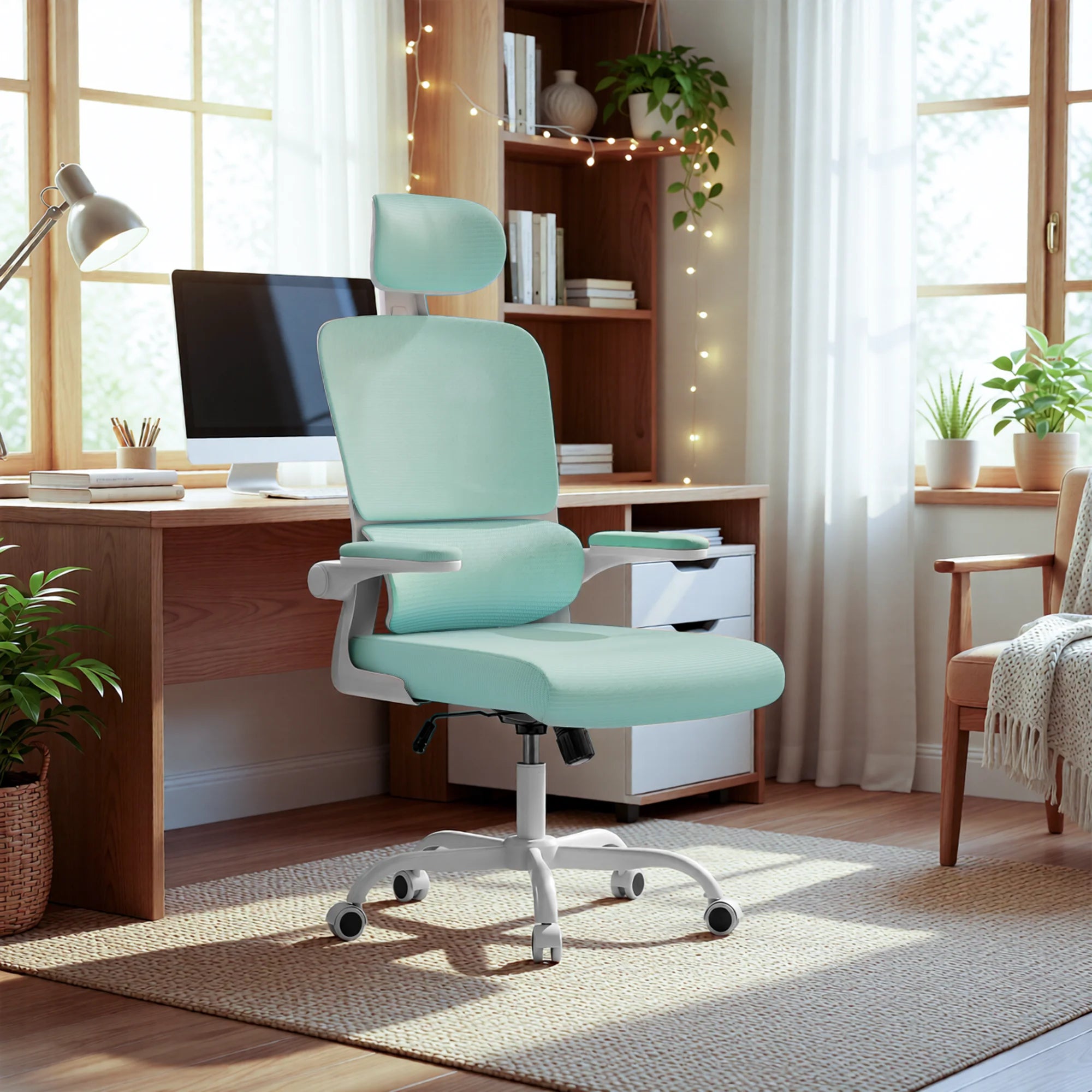 Chaise de Bureau Ergonomique – Accoudoirs Repliables, Dossier Respirant & Hauteur Réglable (Rotation 360°)