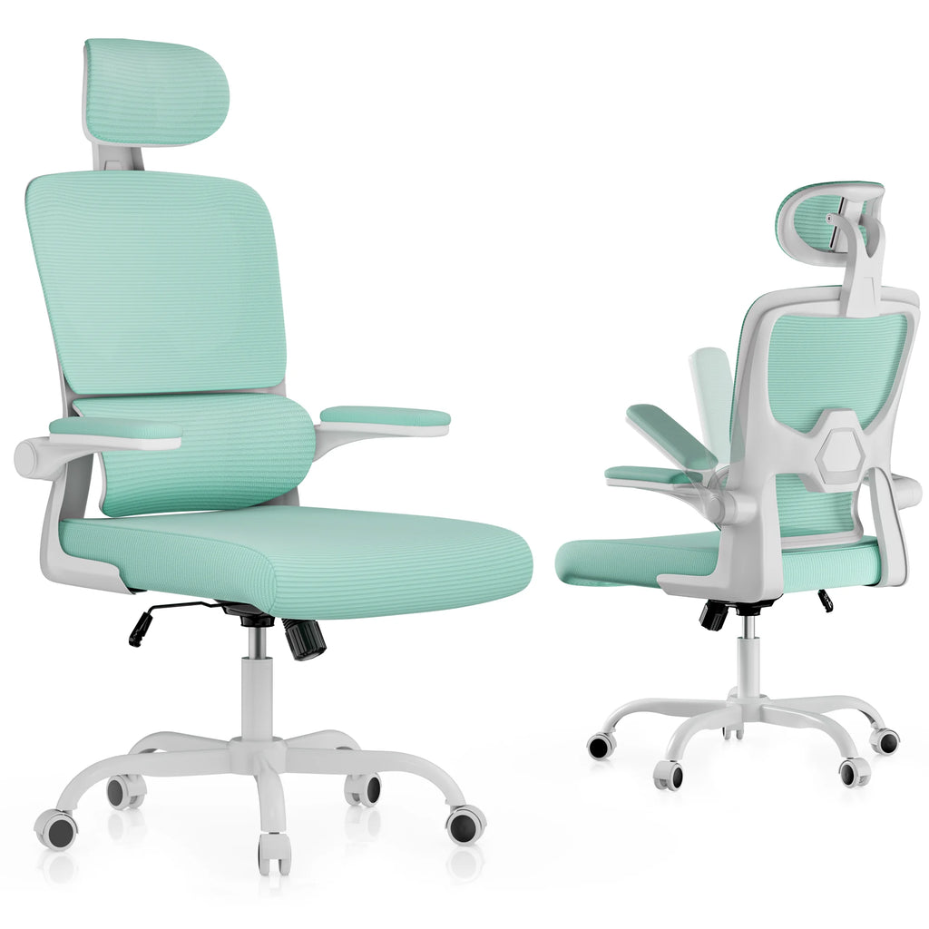 Chaise de Bureau Ergonomique – Accoudoirs Repliables, Dossier Respirant & Hauteur Réglable (Rotation 360°)