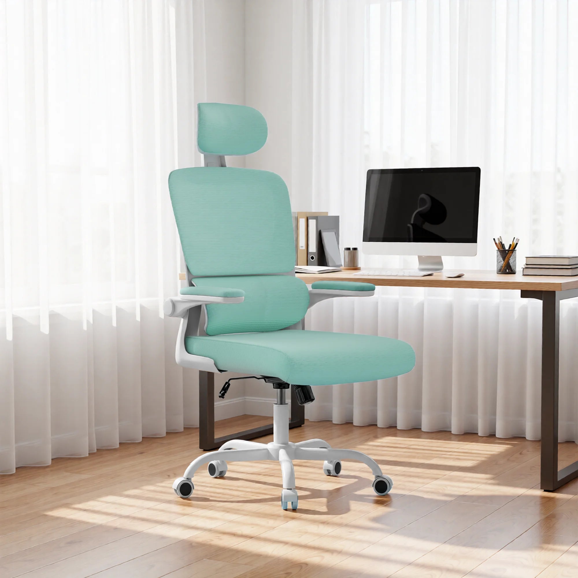 Chaise de Bureau Ergonomique – Accoudoirs Repliables, Dossier Respirant & Hauteur Réglable (Rotation 360°)