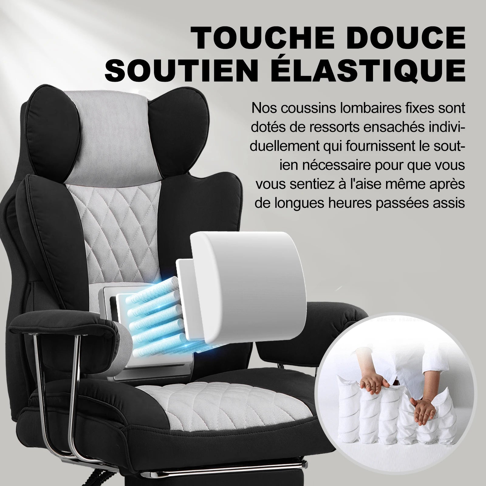 GTPLAYER – Chaise Bureau Ergonomique avec Ressorts Lombaires