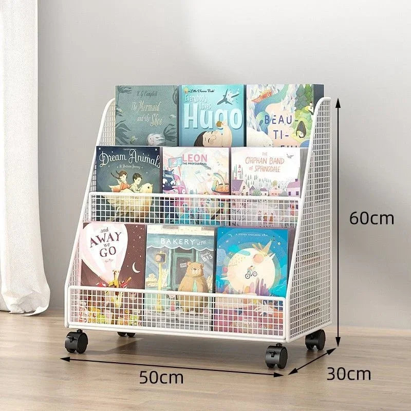 Bibliothèque Mobile Enfant DeskHarmony – Étagère à Roulettes 3 Niveaux pour Livres, Documents & Albums