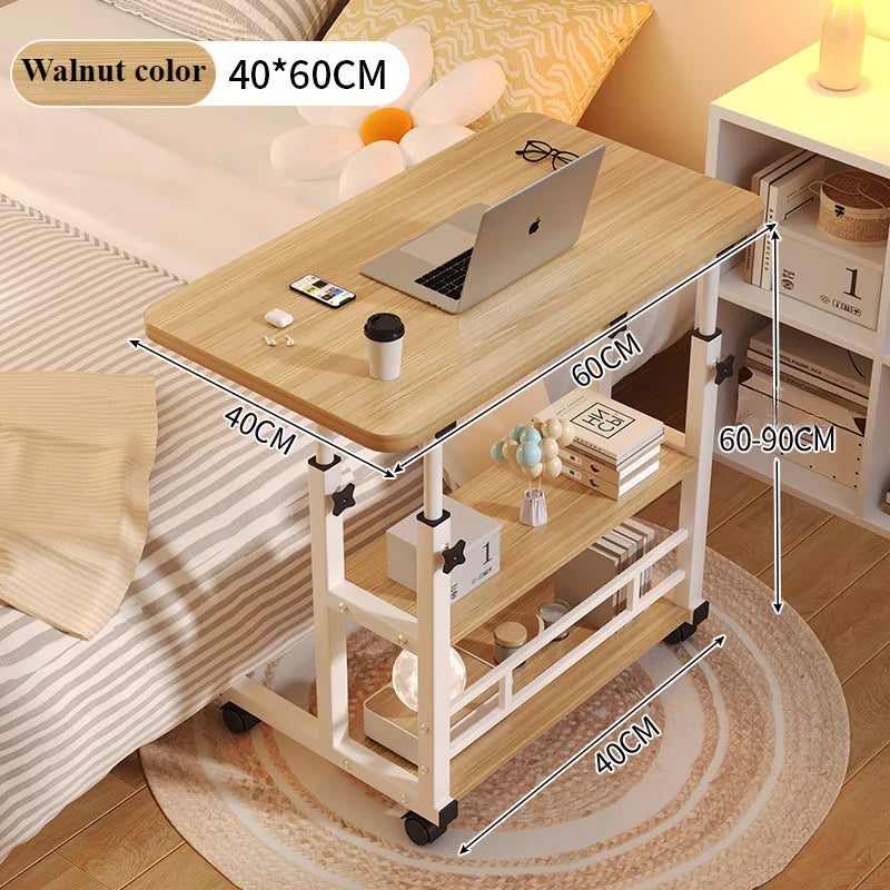 Bureau Mobile Réglable en Hauteur DeskHarmony – Table d’Étude et de Travail avec Étagère de Rangement, Idéal Lit, Canapé, Télétravail et Repas