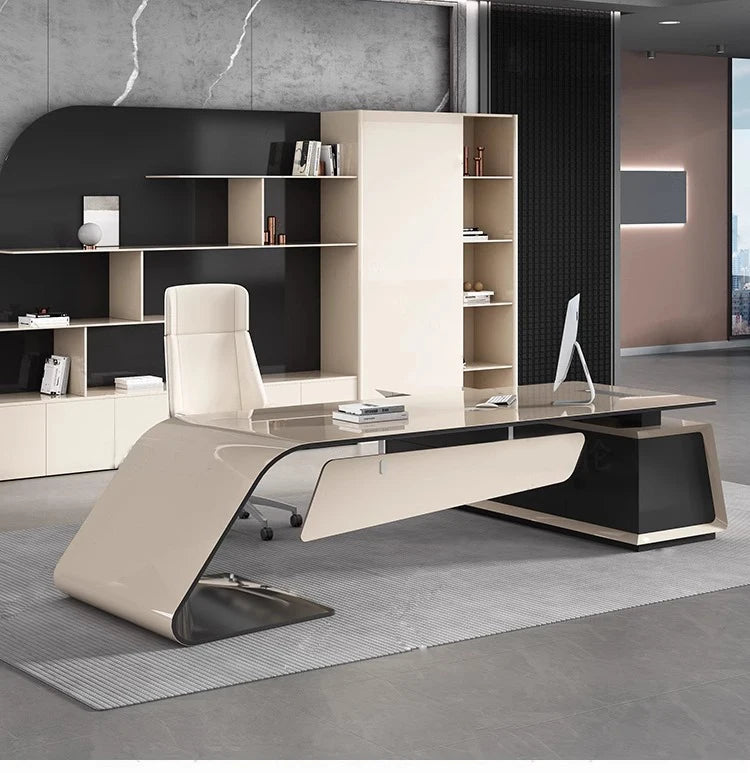 Bureau de Direction en L avec Meuble Latéral – Bois Moderne & Rangement Intégré – DeskHarmony