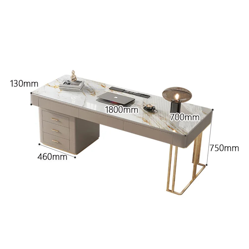 Bureau Moderne Scandinave – Plateau effet pierre & rangement intégré – DeskHarmony