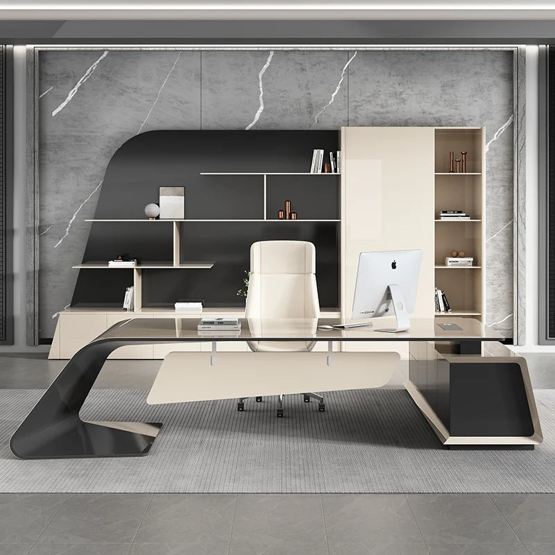 Bureau de Direction en L avec Meuble Latéral – Bois Moderne & Rangement Intégré – DeskHarmony