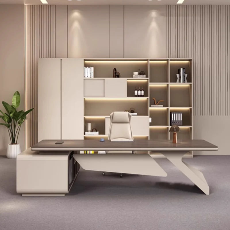 Bureau Exécutif de Luxe DeskHarmony – Design Minimaliste & Rangement Intégré