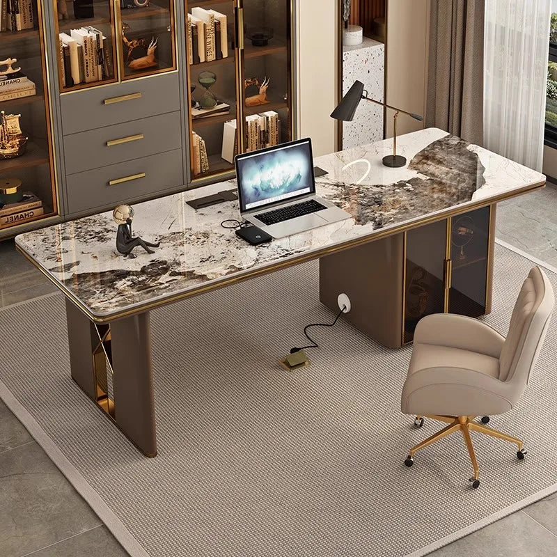 Bureau de Luxe Contemporain – Grand Bureau Moderne en Pierre & Acier – DeskHarmony