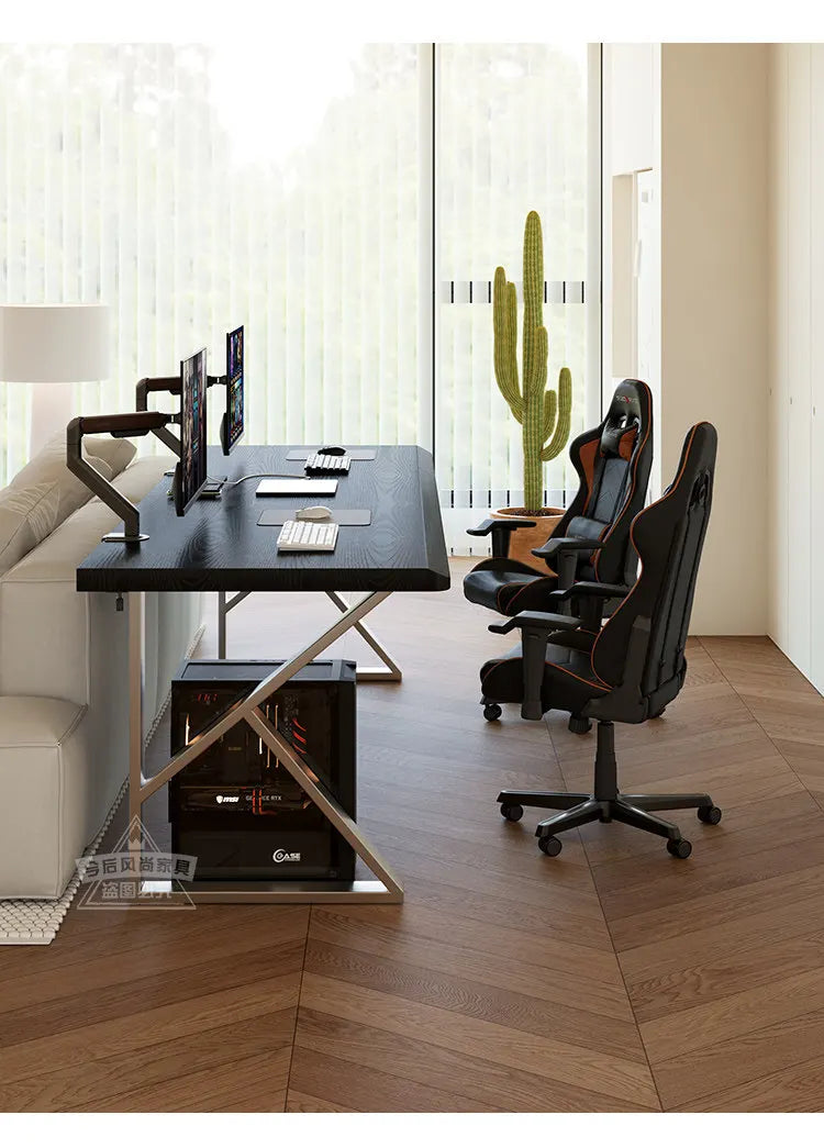 Bureau Double DeskHarmony Design Bauhaus Noir – Grand Bureau d’Ordinateur 2 Personnes pour Bureau, Télétravail, Gaming et Études