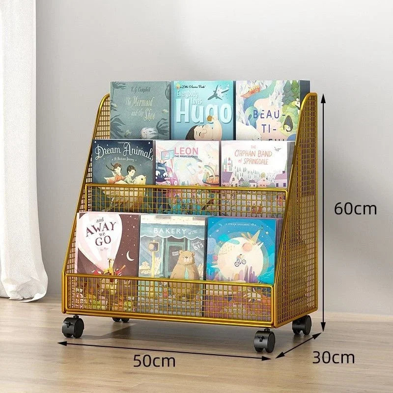 Bibliothèque Mobile Enfant DeskHarmony – Étagère à Roulettes 3 Niveaux pour Livres, Documents & Albums