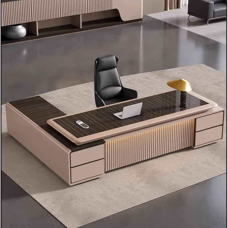 Bureau de Direction de Luxe en L – Hauteur Ajustable & Module de Rangement Latéral