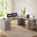 Bureau d’Angle 67" avec 3 Tiroirs & Étagères – Blanc – DeskHarmony