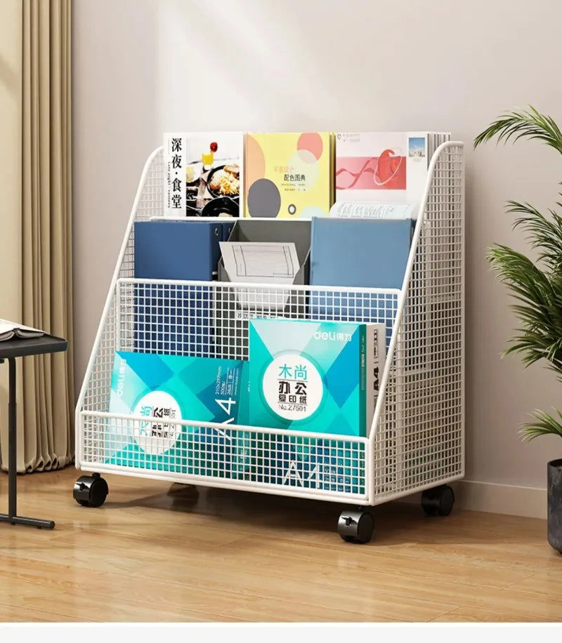 Bibliothèque Mobile Enfant DeskHarmony – Étagère à Roulettes 3 Niveaux pour Livres, Documents & Albums