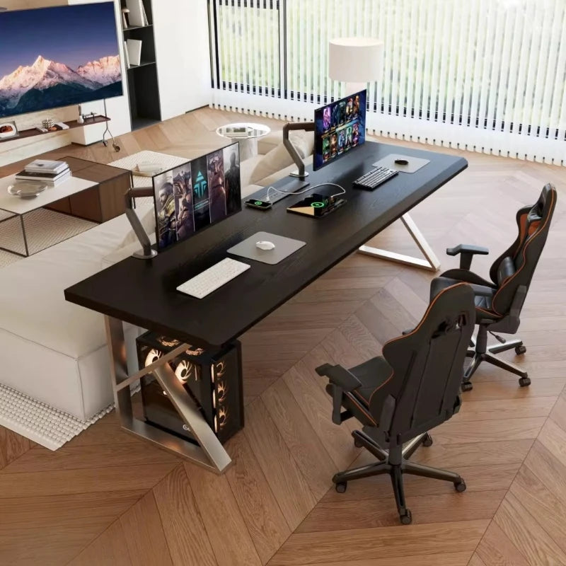 Bureau Double DeskHarmony Design Bauhaus Noir – Grand Bureau d’Ordinateur 2 Personnes pour Bureau, Télétravail, Gaming et Études