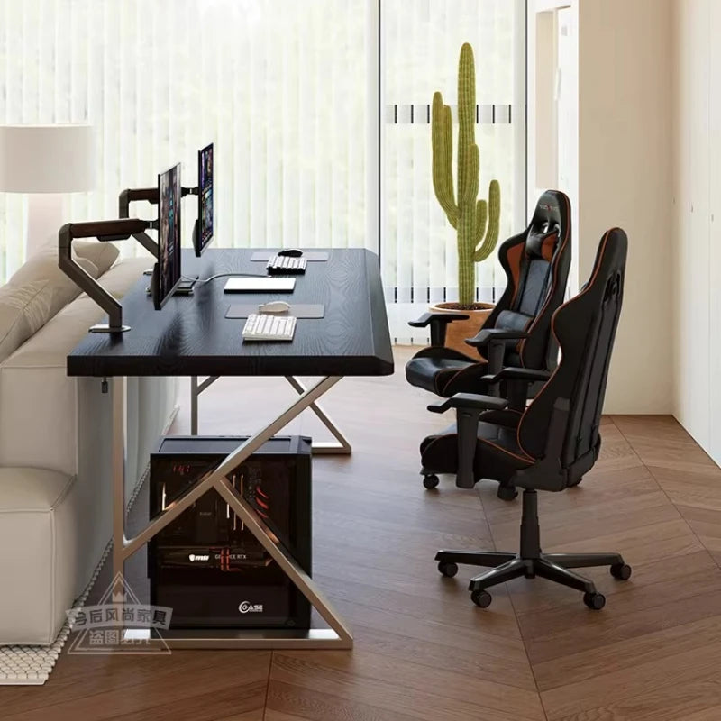 Bureau Double DeskHarmony Design Bauhaus Noir – Grand Bureau d’Ordinateur 2 Personnes pour Bureau, Télétravail, Gaming et Études