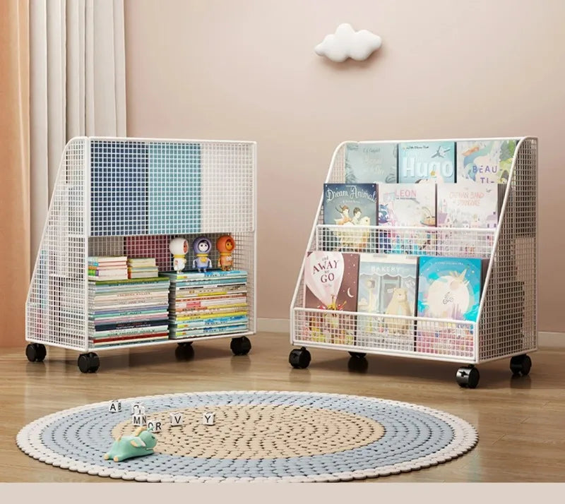 Bibliothèque Mobile Enfant DeskHarmony – Étagère à Roulettes 3 Niveaux pour Livres, Documents & Albums