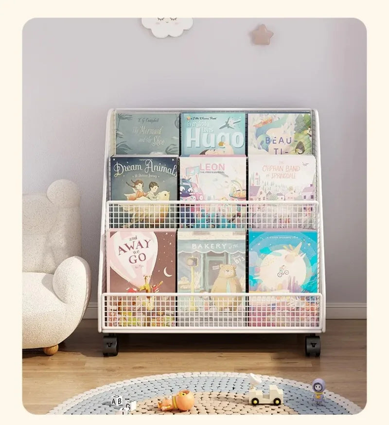 Bibliothèque Mobile Enfant DeskHarmony – Étagère à Roulettes 3 Niveaux pour Livres, Documents & Albums