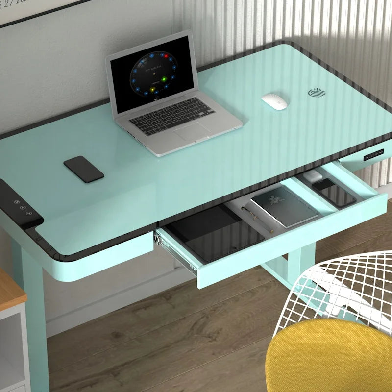 Bureau Assis Debout Électrique 120 cm – Double Moteur & Plateau en Verre avec Chargeur Sans‑Fil