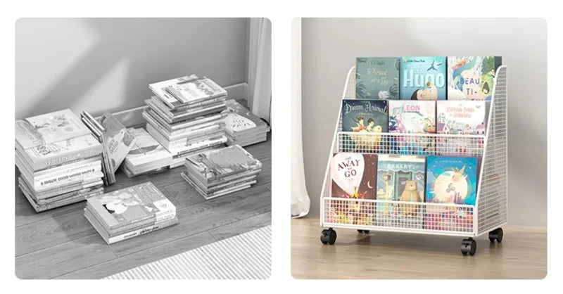 Bibliothèque Mobile Enfant DeskHarmony – Étagère à Roulettes 3 Niveaux pour Livres, Documents & Albums