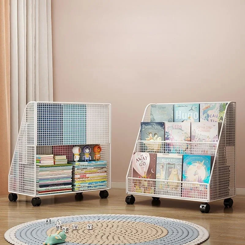 Bibliothèque Mobile Enfant DeskHarmony – Étagère à Roulettes 3 Niveaux pour Livres, Documents & Albums