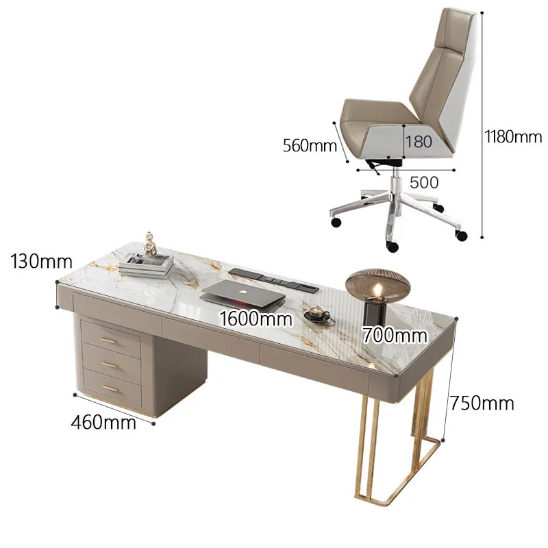 Bureau Moderne Scandinave – Plateau effet pierre & rangement intégré – DeskHarmony