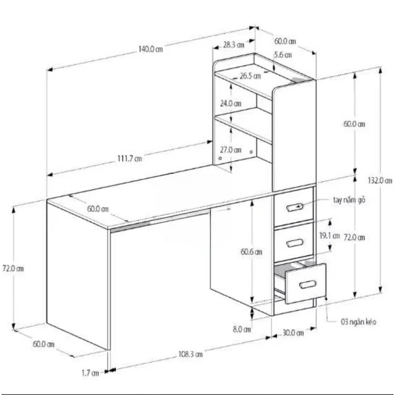 Bureau Informatique Design avec Bibliothèque Intégrée – Horizon par DeskHarmony