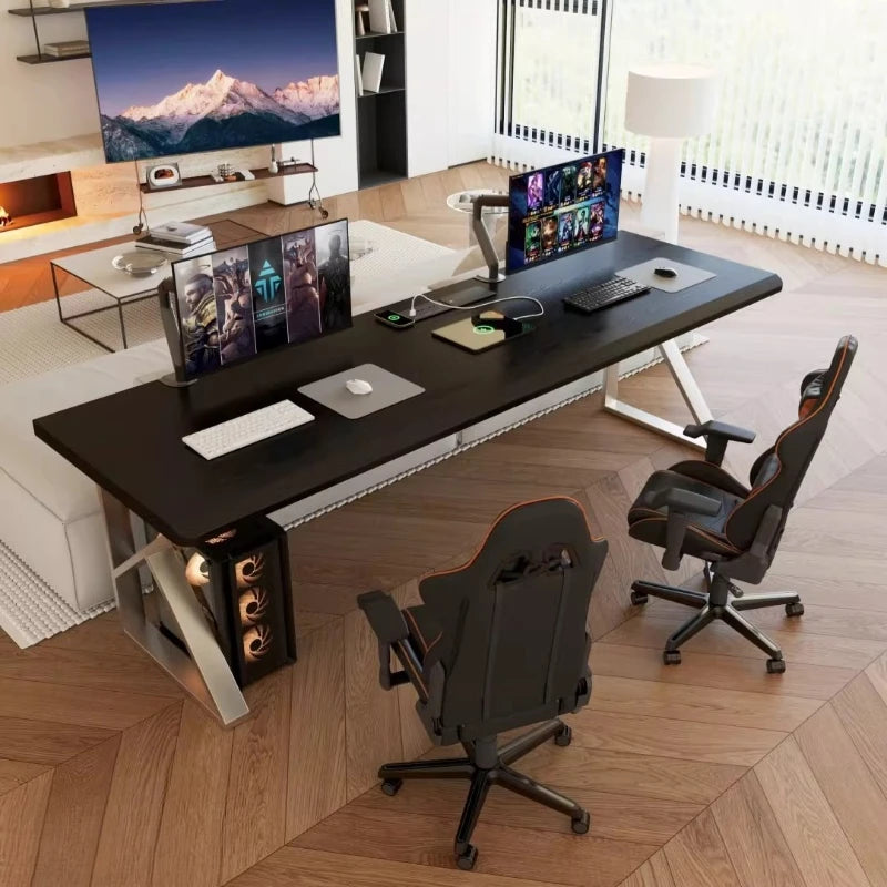 Bureau Double DeskHarmony Design Bauhaus Noir – Grand Bureau d’Ordinateur 2 Personnes pour Bureau, Télétravail, Gaming et Études